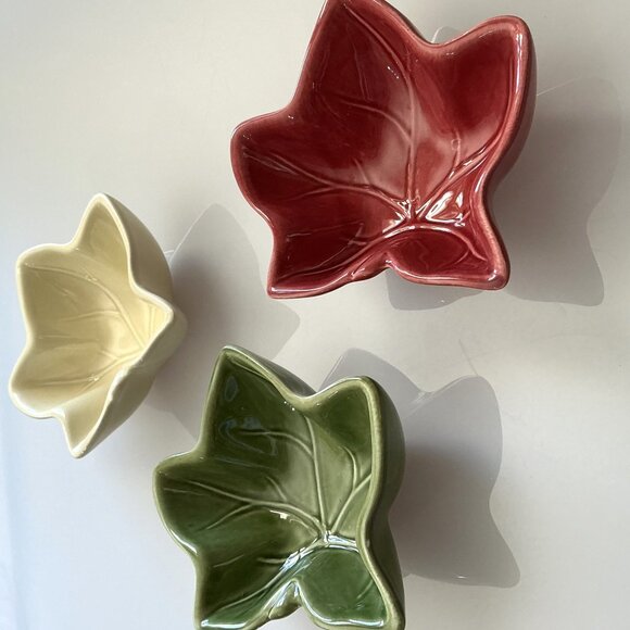 NEW MAPLE LEAF BOWLS CERAMIC MULTICOLOR FALL  3PCS - Picture 4 of 12